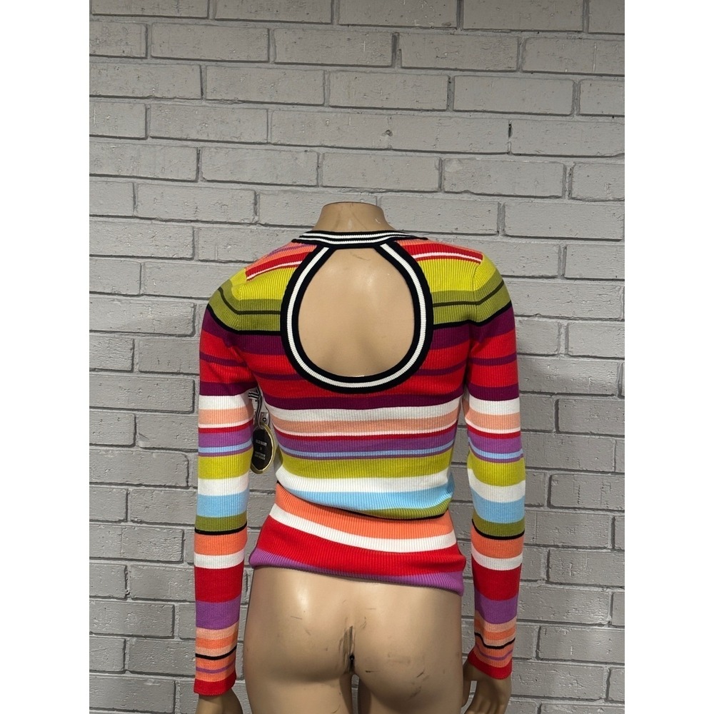 Old Navy x CJR Rainbow Stripe Ribbed Knit Top Open Back Cutout Multi-Color | L - Picture 6 of 14